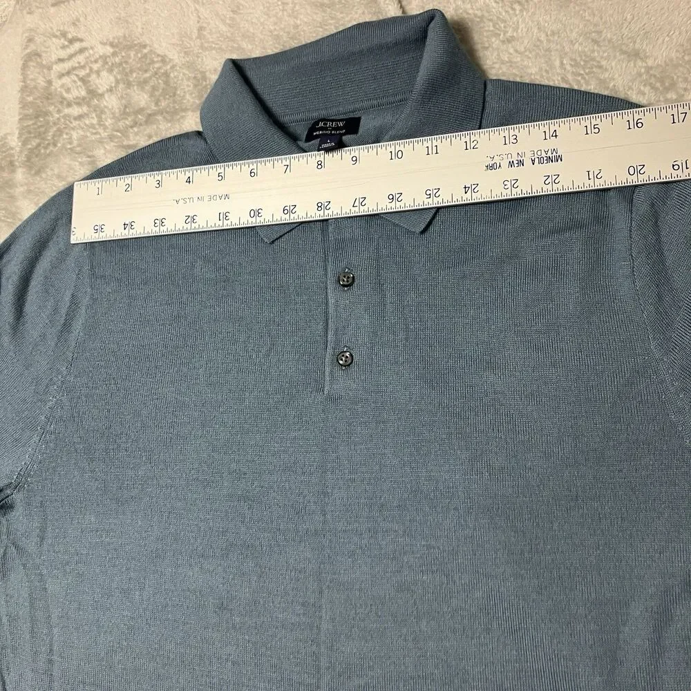 J.Crew Merino Wool Blend Sweater‎ Polo Mens L Blue Quiet Luxury Coastal Preppy